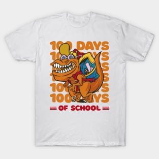 100 Days of school typography featuring a T-rex dino with bacpack #2 T-Shirt